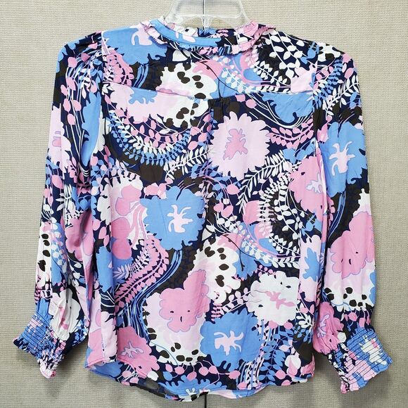 Talbots Petite Viscose Ruffle Neck Smocked Cuff Henley Popover Size MP - Picture 5 of 6